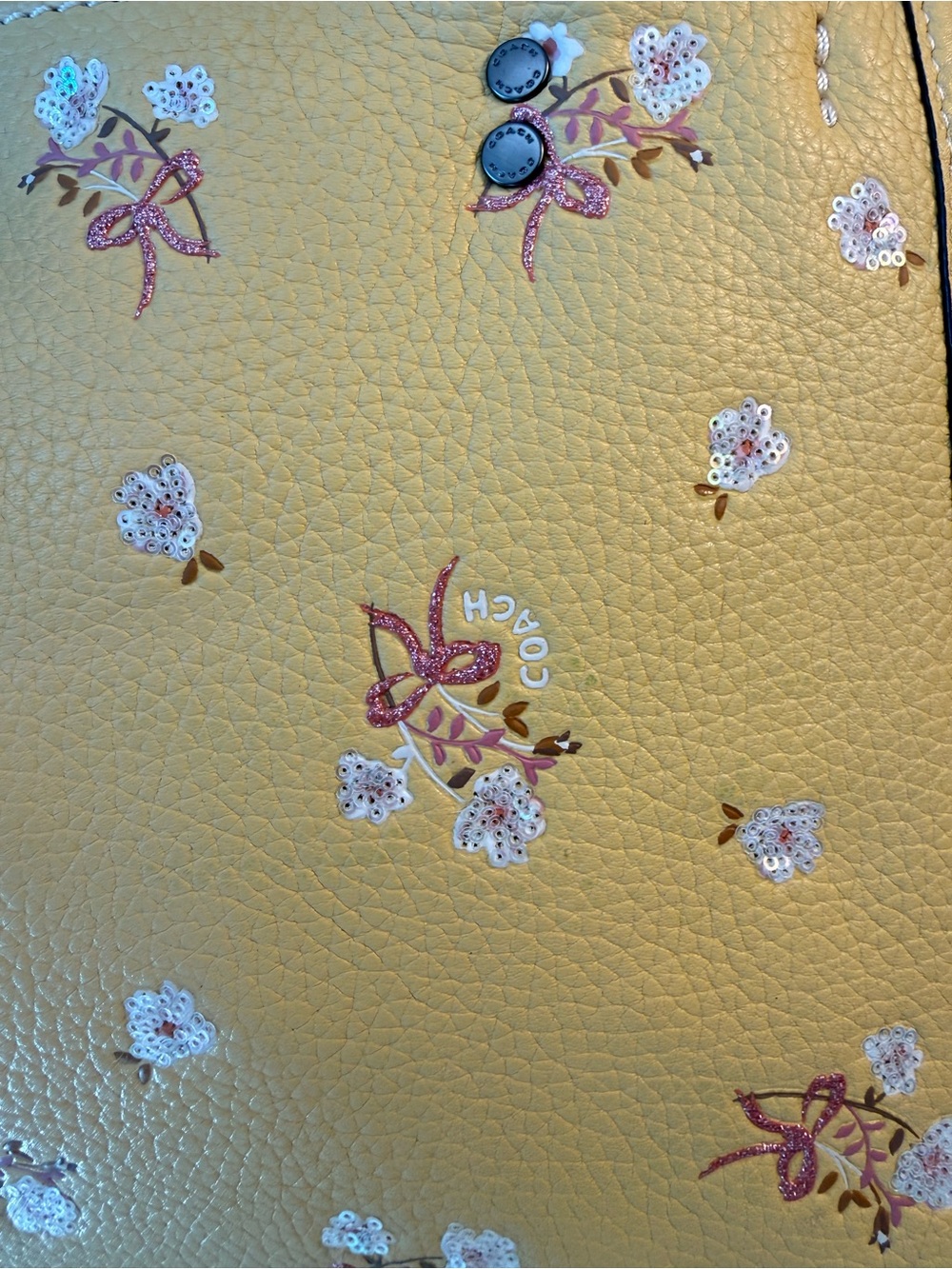 Preowned Rare Coach 1941 Rogue 25 with Sequins Floral Bow Print Yellow - Picture 3 of 15